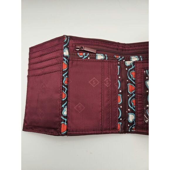Vera Bradley Trifold Wallet Paisley Quilted Zip Coin ID Window Purple Red - Picture 7 of 9